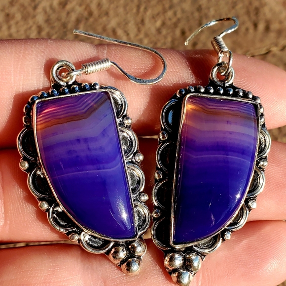 New Botswana Agate 925 Silver Statement Earrings. - Picture 6 of 13